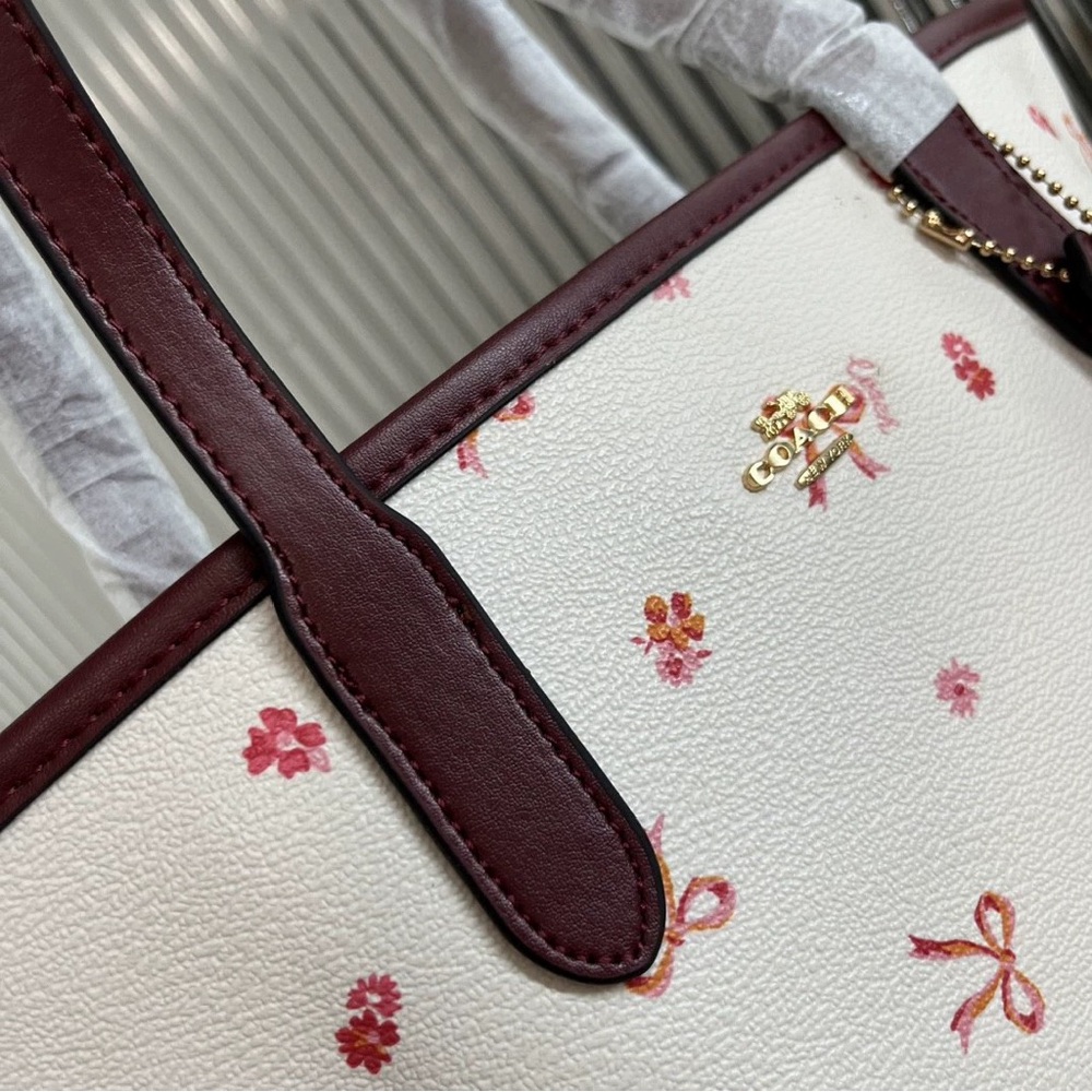 Coach Women's White & Red Mini City Bow Tie Print Tote - Picture 6 of 9